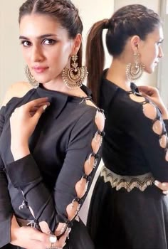 Hairstyles On Suits Women Indian, Hair Styles For Kurti For Women, Hairstyle For Suits For Women, Hairstyle On Suit, Suit Hairstyle Women, Choti Hair Style Hairstyles, Hairstyles On Kurti Wear, Kriti Sanon Hairstyles, Normal Ponytail