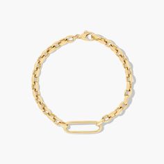 14K Yellow Gold Golden Hour Elongated Oval Link Bracelet. This oval link bracelet features a fancy shape chain with a paperclip detail that makes it as unique as it is stylish. A truly modern piece, wear it alone to show it off or layer it for maximum style. Pair it with the matching necklace for seamless shine. Modern Gold Bracelet With Oval Cable Chain, Modern Yellow Gold Paperclip Bracelet With Oval Link, Modern Yellow Gold Oval Link Paperclip Bracelet, Modern Gold Oval Cable Chain Bracelet, Timeless Gold Bracelet With Oval Link Paperclip Chain, 14k Gold Oval Link Paperclip Bracelet, Modern Gold-tone Paperclip Bracelet With Rectangular Links, Minimalist Gold-tone Paperclip Bracelet With Oval Links, Modern Gold-tone Link Paperclip Bracelet