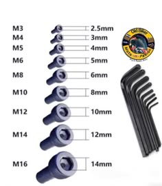 six different sizes of screws are shown with the measurements for each one in this image