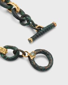 Armenta bracelet    Approx. 8.25"L    18karat solid gold and brass with teal patina    Toggle clasp    Spot clean    Made in USA Toggle Clasp, One Color, Link Bracelets, Artifacts, Neiman Marcus, Top Designers, Solid Gold, Patina, Made In Usa