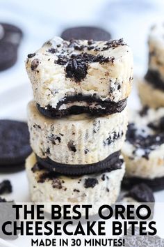 Oreo Cheesecake Bites Oreo Bites, Oreo Cheesecake Bites, Mini Oreo Cheesecake, Cream Cheese Oreo, Oreo Desserts, Oreo Dessert Recipes, Cheesecake Bites Recipe, Mini Cheesecake Recipes