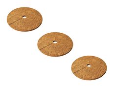 three wooden buttons on a white background