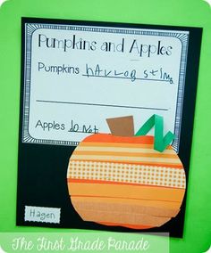 a paper pumpkin with the words pumpkins and apples written on it's side