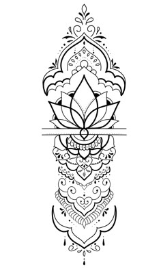 a black and white drawing of a lotus flower