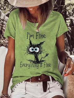 It's Fine Everything Is Fine Sarcastic Shirt Women Short Sleeve Funny Graphic Tee Top Mom T-shirt, Red / L Cat Tshirts Funny, Funny Letters, Funny Tee Shirts, Sarcastic Shirts, Funny Graphic Tees, Everything Is Fine, Old People, Linnet, Funny Graphics