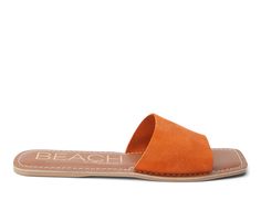 Suede upper, Slip on for easy entry,0.25\ flat heel, Open square toe, Lightly padded insole, Man Made outsole, Classic one-band slide design | Women's Beach by Matisse Bali Sandals in Orange Size 6 Summer Vacation Mules With Square Toe, Beach Sandals With Square Toe, Synthetic Square Toe Sandals For Vacation, Square Toe Synthetic Sandals For The Beach, Adjustable Square Toe Sandals For Beach, Cushioned Footbed Sandals With Square Toe For Summer, Summer Beach Mules With Square Toe, Square Toe Mules For Beach And Summer, Casual Square Toe Slides For Summer