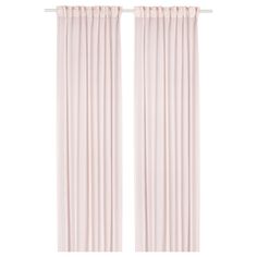 two pink curtains hanging on a white wall