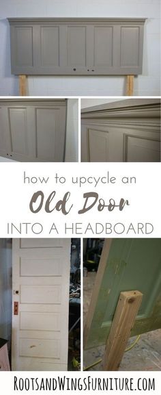 how to upcycle an old door into a headboard with wood dows and paint