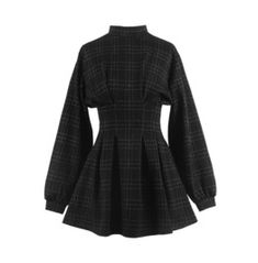 Gothic Plaid High-waisted Long Lantern Sleeves Mini Dress Black Sleevess Dress, Dress Black With Sleeves, Black Long Sleeve Dress Thigh High Boots, Tuck Dress, Vintage Mini Dresses, Halloween Tattoo, Fashion Stand, Style Gothic, Goth Dress