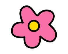 a pink flower with yellow center sitting on top of a white surface, in the shape of a flower