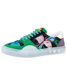 LOUIS VUITTON Ollie Sneakers 'Green Paint Style' 1A9JIZ Designer Green Low-top Custom Sneakers, Designer Green Lace-up Sneakers, Neon Green Sneakers, Sneakers Green, Floral Sneakers, Green Sneakers, Green Paint, Neon Green, Louis Vuitton