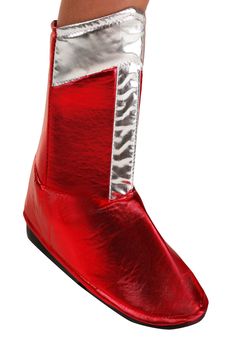 a pair of red and silver boots