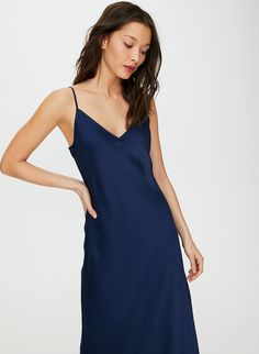 ONLY SLIP DRESS - Slinky midi slip dress Sleek Summer Slip Dress With Built-in Bra, V-neck Slip Dress For Night, Chic Slip Dress With Spaghetti Straps For Night, Chic Spaghetti Strap Slip Dress For Night, Sleek Midi Dress With Spaghetti Straps, Summer Daywear Modal Satin Slip Dress, Summer Daywear Slip Dress In Modal Satin, Silk Slip Dress With Delicate Straps For Night, Silk Slip Dress With Adjustable Straps