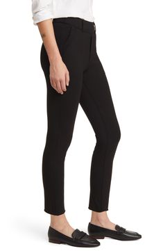 Leggings to take you from work to play to just chilling feature trouser detailing and are cut in a cropped length from superstretch cotton for peak comfort. 24 1/2" inseam; 11" leg opening; 11 1/2" front rise; 14" back rise (size Medium) Pull-on style; faux fly Front slant pockets; faux back welt pockets 88% cotton, 12% spandex Machine wash, tumble dry Made in the USA Modern Stretch Dress Pants With Tapered Leg, Chic Fitted Cropped Leg Dress Pants, Elastane Cropped Leg Pants For Workwear, Fitted Cropped Leg Workwear Bottoms, Stretch Elastane Straight Work Pants, Stretch Straight Elastane Work Pants, Sleek Stretch Dress Pants With Tapered Leg, Tight Elastane Ankle-length Pants, Tight Ankle-length Elastane Pants