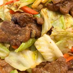 beef and cabbage stir fry on a plate