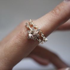 Morganite Peachy Rose Set | Tippy Taste Jewelry Engagement Rings Dainty, Thorn Ring, Pretty Engagement Rings, Dainty Engagement, Rings Dainty, Rose Gold Engagement Ring Vintage, Dainty Engagement Rings, Engagement Ring Ideas, Rose Gold And Silver