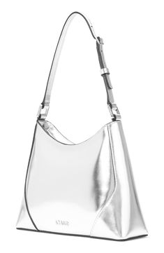 Signature logo hardware and a structured silhouette distinguish a spacious shoulder bag fashioned with an adjustable strap for versatile wear. Top zip closure Adjustable shoulder strap Structured silhouette with flat base for stability Lined Leather Imported Modern Hobo Shoulder Bag With Silver-tone Hardware, Modern Staud Rectangular Bag, Modern Rectangular Staud Bags, Modern Rectangular Staud Bag, Staud Luxury Leather Shoulder Bag, Modern Rectangular Hobo Bag With Silver-tone Hardware, Staud Elegant Leather Shoulder Bag, Elegant Staud Leather Shoulder Bag, Modern Tote Shoulder Bag With Silver-tone Hardware