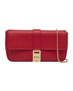 Ferragamo "Archive" crossbody bag in leather  Detachable chain crossbody strap  Can be worn as a clutch or crossbody bag  Flap top with Gancini lift-clasp closure  Approx. 4.7"H x 9.1"W x 1.8"D Professional cleaning recommended Made in Italy Pantone Red, Professional Cleaning, Crossbody Strap, Creative Director, Neiman Marcus, Top Designers, Crossbody Bag, Tops Designs, In Italy