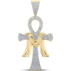 GND 10K Yellow Gold Ankh Cross Pendant with Prong-Set Round Diamonds - 0.80 Carat Total Diamond Weight The Ankh, Ankh Cross, Symbol Of Life, Egyptian Culture, Life Symbol, Eternal Life, Cross Charms, Sparkle Diamonds, Ancient Egyptian