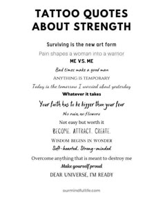 an advertisement with the words, tattoo quotes about strength and other things to do on it