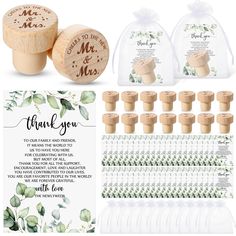 wedding favors and guest book with wooden stamps