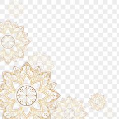 an elegant gold and white flower pattern on transparent background, with lots of diamonds in the center