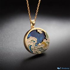 OrcaJump - Elegant Japanese Ukiyo-e Pendant - Exquisitely Crafted in Brass - Adorned with Lava Rock - Available in 6 Striking Colors Pretty Jewellery Necklaces, Japanese Trinkets, Japanese Jewelry, Donut Pendant, Jewellery Art, Fish Jewelry, Pretty Jewelry Necklaces, Jewellery Design Sketches, Magical Jewelry