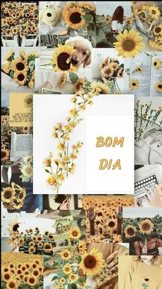 a collage of pictures with sunflowers and the words bom dua