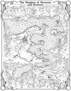 the map for the kingdom of roxamus and enrolions, drawn in black ink