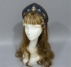 Renaissance Women Tudor Headpiece Royal French Hood with Beads Chain Tiara | eBay Medieval Hats, Tudor Dress, Beaded Headpiece, Art Outfit, Headpiece Jewelry, Fantasy Hair, Beads Chain, Black Headband, Gothic Girls