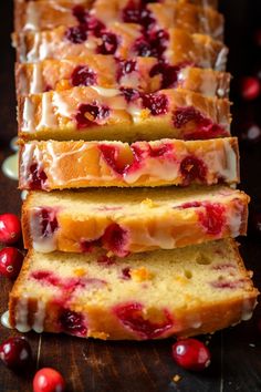 cranberry orange pound cake with icing on top