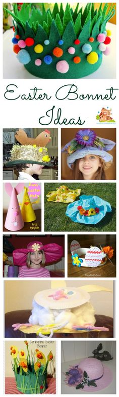 easter bonnets and paper plates are featured in this collage