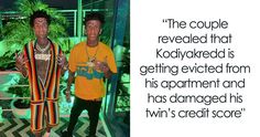 two men standing next to each other in front of a mirror with the caption'the couple revealed that koolykked is getting evicited from his apartment and has damaged