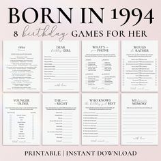 the printable birthday games for her is shown in black and white