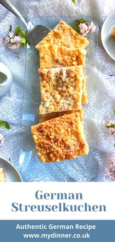 german streuselkuchen on a plate with flowers