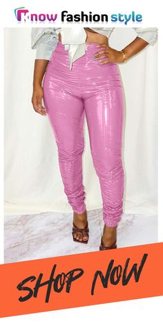 Pink Sexy Solid Split Joint Skinny High Waist Pencil Solid Color Bottoms Stretch Club Bottoms For Spring, Stretch Bottoms For Club Events In Spring, Stretch Bottoms For Club In Spring, High-waist Pink Leggings For Party, Pink High Waist Leggings For Party, Pink High-waist Party Leggings, Pink High Waist Party Leggings, Casual Non-stretch Club Pants, Casual Non-stretch Pants For Club