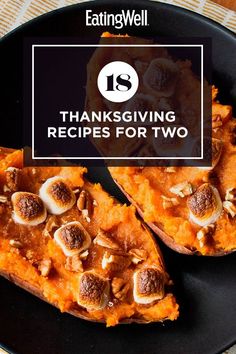 two slices of sweet potatoes on a plate with the words, is thanksgiving recipes for two?