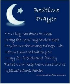 a poem written in blue with the words bedtime prayer