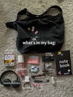 #whatsinmybag #aesthetic #tumblr #summer #bag #girly #grunge What To Keep In Your Bag, In Bag Aesthetic, Tumblr Girly Aesthetic Grunge, Bag Inspo Aesthetic, Bag Accessories Aesthetic, Grunge Essentials, Whats In My Bag Grunge, Grunge Whats In My Bag, What's In My Bag Aesthetic