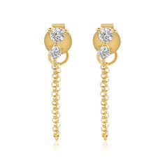 This Gold Diamond Double Prong Drop Loop Earring features diamonds set in 14KT Gold. Diamond 0.16 cts Gold 1.06 grams Measures 23mm Sold as a single Available in Preorder Gold Chain Earrings by Monisha Melwani Chain earrings are a stylish and versatile type of jewelry that features one or more chains as part of their design. Unlike traditional earrings that might consist of a single stud or hoop, chain earrings incorporate chains that can vary in length, thickness, and style. These chains can da Crescent Moon Necklace Gold, Gold Chain Earrings, Ear Climbers Earrings, Traditional Earrings, Solid Gold Earrings, Climber Earrings, Loop Earrings, Crescent Moon Necklace, Gold Moon