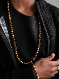 Use this spiritual beaded to feel the Strength, Confidence, Power of tiger eye. 💫 #forziani #giftsformens #mensfashion #braceletsformen #mensjewelry #tigereye #mensaccesories Luxury Brown Jewelry With Natural Stones, Elegant Brown 8mm Bead Jewelry, Elegant Brown Jewelry With 8mm Beads, Necklace And Bracelet Set, Tigers Eye Gemstone, Tiger Eye Beads, Everyday Necklace, Necklace And Bracelet, Tigers Eye