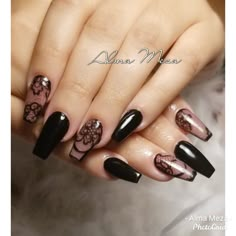 Gold Lace Nails, Lace Design Nails, Black Lace French Tip Nails, Lace Print Nails, Lace Nails Black, Black Lace Nails Designs, Lace Pattern Nails, Black Lace Nails Designs Coffin, Black Lace Nails