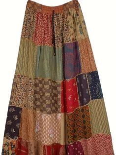 Rock a bold, boho look with our Women's Plus Patchwork Floral Print Drawstring Waist Maxi Skirt! The unique patchwork design and drawstring waist allow for a flattering, customizable fit. Embrace your free-spirited style and pair this maxi skirt with your favorite top for a fun and playful outfit. The Little Bazaar, Floral Print Midi Skirt, Brown Blouse, Ankle Length Skirt, Trendy Skirts, Patchwork Skirt, Brown Outfit, Dance Skirt, Skirt For Women