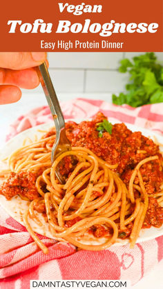 Vegan tofu bolognese pasta sauce on spaghetti. Tofu For Beginners, Tofu Wings, Recipes Vegan Easy, Tofu Crumbles, Tofu Baked, Protein Dairy Free, Seasoned Tofu, Easy Weeknight Pasta, Tofu Bolognese