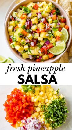 fresh pineapple salsa in a bowl with tortilla chips