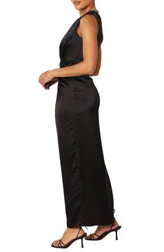 This sleek shoulder-baring maxi is crafted from rich satin and accented with a stem-showing side vent. Hidden back-zip closure One-shoulder neck Side vent Partially lined 100% polyester Hand wash, dry flat Imported Satin Maxi, Satin Maxi Dress, Nordstrom Dresses, One Shoulder, Hand Wash, Nordstrom, Size 10, Maxi Dress, Sleek