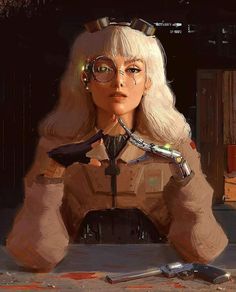 Steampunk Portrait Art, Cyberpunk X Steampunk, Creative Dnd Characters, Cyborgs Steampunk, Cyberpunk Dnd Character, Sci Fi Woman Art Character Design, Steampunk Digital Art, Steampunk Oc Art, Artificers Dnd