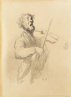 a drawing of a man holding a violin