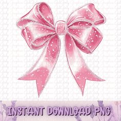 an image of a pink bow with sparkles on it's side and the words instant