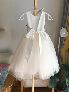 Champagne Flower Girl Dress, Elegant Flower Girl Dress, Champagne Flower Girl, Flower Girl Dresses Champagne, Dress With Pearls, Champagne Flowers, Full Tulle Skirt, Ivory Flower Girl, Ivory Flower Girl Dresses